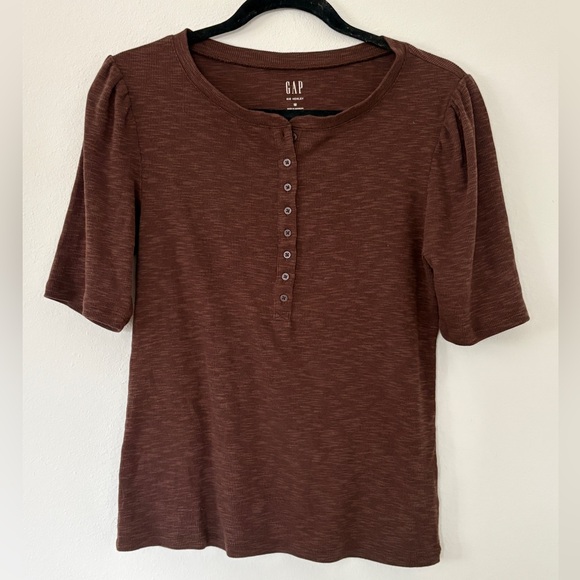 GAP Tops - Gap Rib Henley Short Puff Sleeve Button Up Cotton Blend Top Y2K Cottagecore